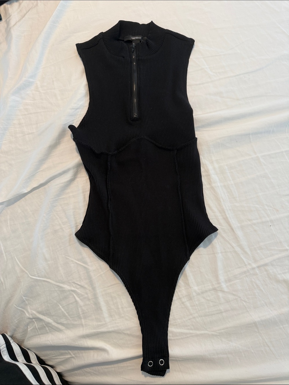 Forever 21 Black Ribbed Zip-Up Kids Bodysuit